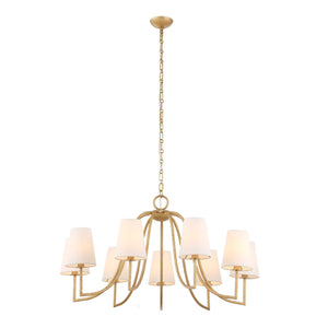 Uttermost Uttermost Seville Gold 9-Light Chandelier With White Linen Shades, Adjustable 7' Chain & 20' Wire 21399