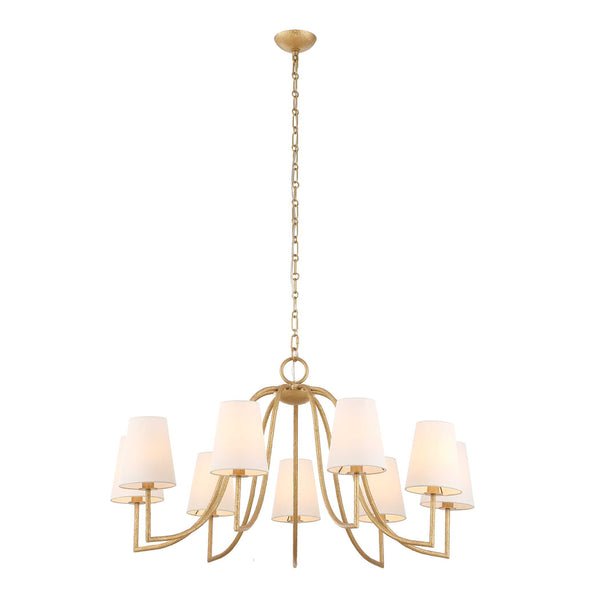 Uttermost Uttermost Seville Gold 9-Light Chandelier With White Linen Shades, Adjustable 7' Chain & 20' Wire 21399