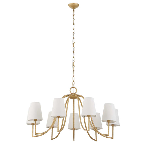 Uttermost Uttermost Seville Gold 9-Light Chandelier With White Linen Shades, Adjustable 7' Chain & 20' Wire 21399
