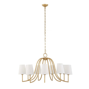 Uttermost Uttermost Seville Gold 9-Light Chandelier With White Linen Shades, Adjustable 7' Chain & 20' Wire 21399