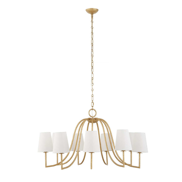 Uttermost Uttermost Seville Gold 9-Light Chandelier With White Linen Shades, Adjustable 7' Chain & 20' Wire 21399