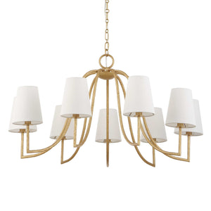 Uttermost Uttermost Seville Gold 9-Light Chandelier With White Linen Shades, Adjustable 7' Chain & 20' Wire 21399