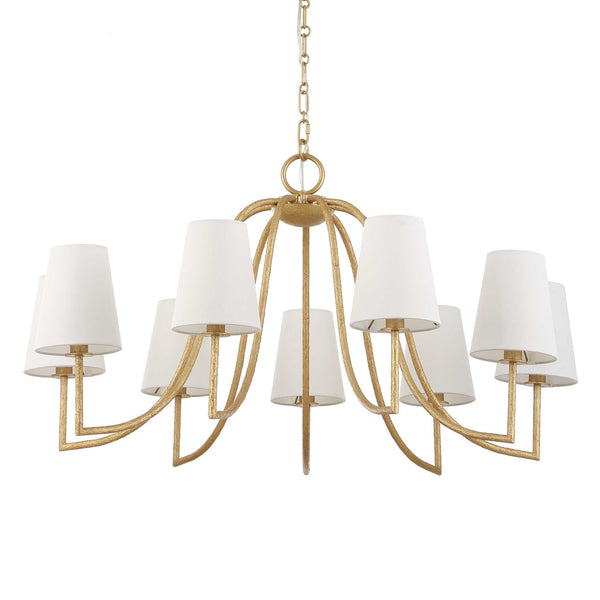 Uttermost Uttermost Seville Gold 9-Light Chandelier With White Linen Shades, Adjustable 7' Chain & 20' Wire 21399