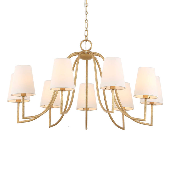 Uttermost Uttermost Seville Gold 9-Light Chandelier With White Linen Shades, Adjustable 7' Chain & 20' Wire 21399