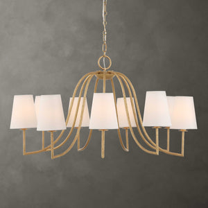 Uttermost Uttermost Seville Gold 9-Light Chandelier With White Linen Shades, Adjustable 7' Chain & 20' Wire 21399
