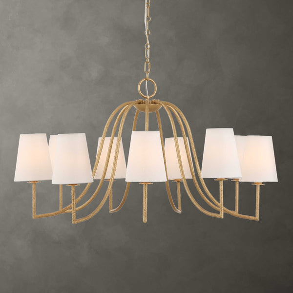 Uttermost Uttermost Seville Gold 9-Light Chandelier With White Linen Shades, Adjustable 7' Chain & 20' Wire 21399