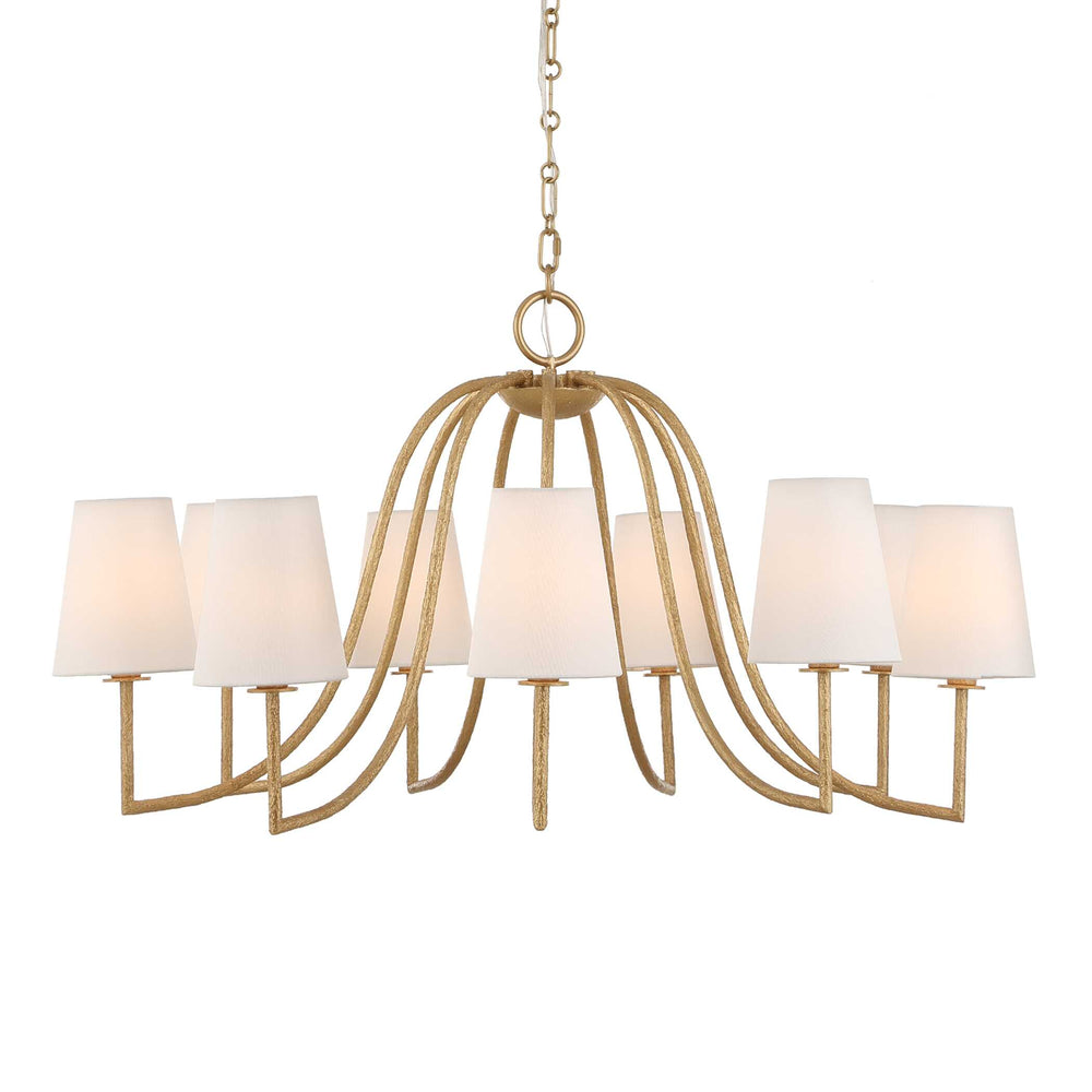 Uttermost Uttermost Seville Gold 9-Light Chandelier With White Linen Shades, Adjustable 7' Chain & 20' Wire 21399