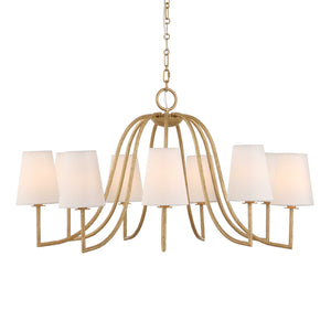 Uttermost Uttermost Seville Gold 9-Light Chandelier With White Linen Shades, Adjustable 7' Chain & 20' Wire 21399