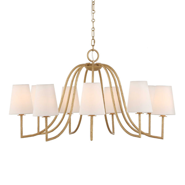 Uttermost Uttermost Seville Gold 9-Light Chandelier With White Linen Shades, Adjustable 7' Chain & 20' Wire 21399