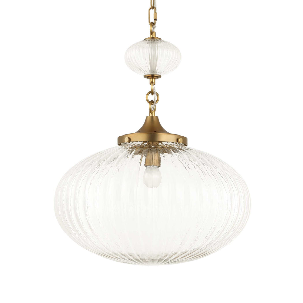 Uttermost Uttermost Bellaire Matte Brushed Gold 1-Light Pendant With Clear Puffy Melon Glass Shade, Adjustable Length 21636