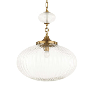Uttermost Uttermost Bellaire Matte Brushed Gold 1-Light Pendant With Clear Puffy Melon Glass Shade, Adjustable Length 21636