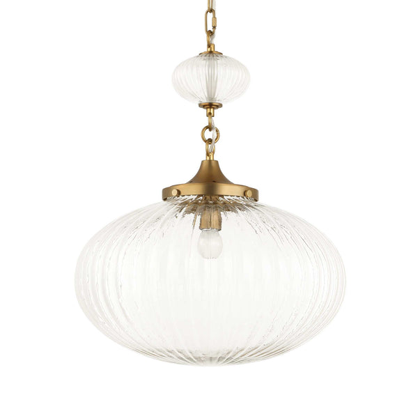 Uttermost Uttermost Bellaire Matte Brushed Gold 1-Light Pendant With Clear Puffy Melon Glass Shade, Adjustable Length 21636