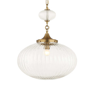 Uttermost Uttermost Bellaire Matte Brushed Gold 1-Light Pendant With Clear Puffy Melon Glass Shade, Adjustable Length 21636