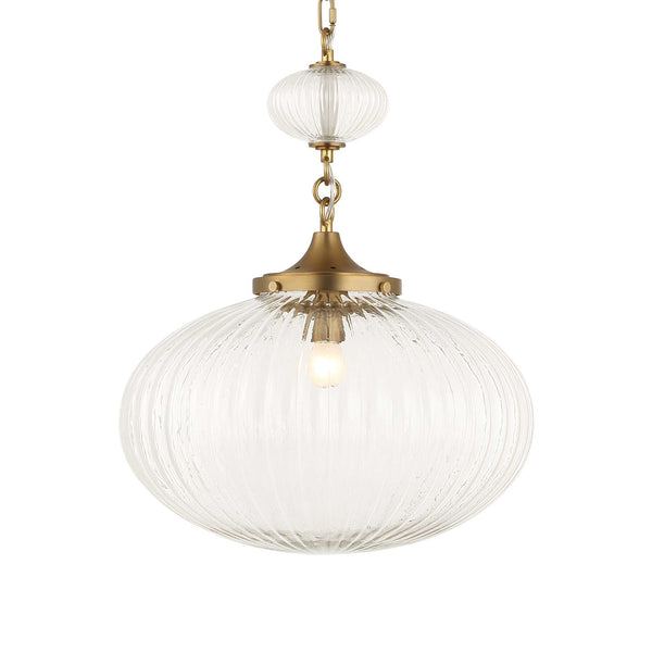 Uttermost Uttermost Bellaire Matte Brushed Gold 1-Light Pendant With Clear Puffy Melon Glass Shade, Adjustable Length 21636