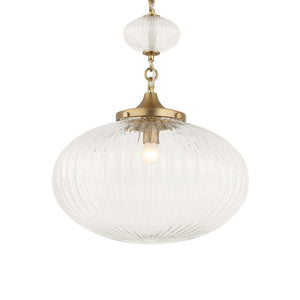 Uttermost Uttermost Bellaire Matte Brushed Gold 1-Light Pendant With Clear Puffy Melon Glass Shade, Adjustable Length 21636