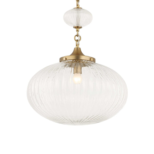 Uttermost Uttermost Bellaire Matte Brushed Gold 1-Light Pendant With Clear Puffy Melon Glass Shade, Adjustable Length 21636