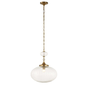Uttermost Uttermost Bellaire Matte Brushed Gold 1-Light Pendant With Clear Puffy Melon Glass Shade, Adjustable Length 21636