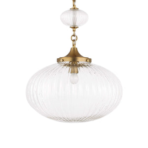 Uttermost Uttermost Bellaire Matte Brushed Gold 1-Light Pendant With Clear Puffy Melon Glass Shade, Adjustable Length 21636