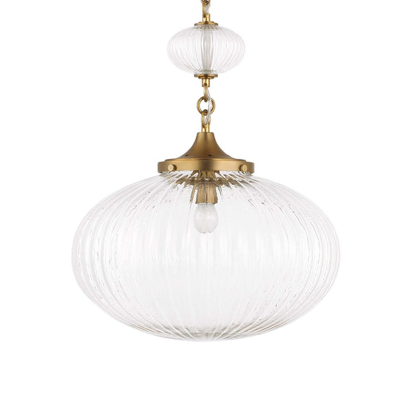 Uttermost Uttermost Bellaire Matte Brushed Gold 1-Light Pendant With Clear Puffy Melon Glass Shade, Adjustable Length 21636
