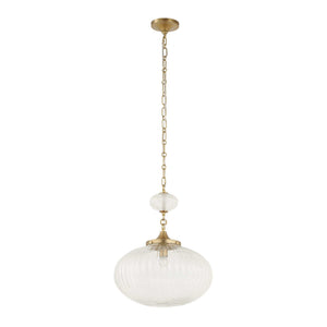 Uttermost Uttermost Bellaire Matte Brushed Gold 1-Light Pendant With Clear Puffy Melon Glass Shade, Adjustable Length 21636