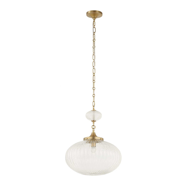 Uttermost Uttermost Bellaire Matte Brushed Gold 1-Light Pendant With Clear Puffy Melon Glass Shade, Adjustable Length 21636