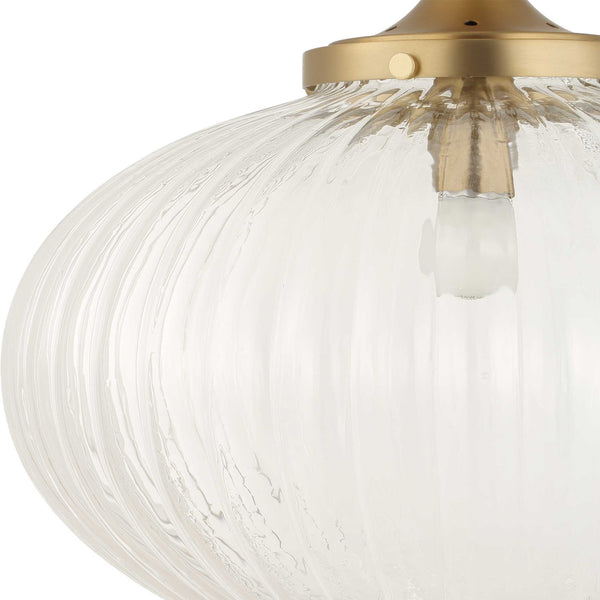 Uttermost Uttermost Bellaire Matte Brushed Gold 1-Light Pendant With Clear Puffy Melon Glass Shade, Adjustable Length 21636