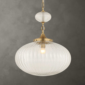 Uttermost Uttermost Bellaire Matte Brushed Gold 1-Light Pendant With Clear Puffy Melon Glass Shade, Adjustable Length 21636