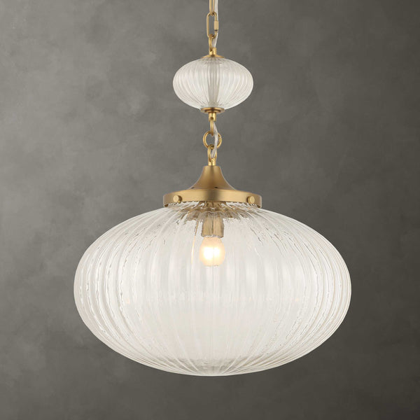 Uttermost Uttermost Bellaire Matte Brushed Gold 1-Light Pendant With Clear Puffy Melon Glass Shade, Adjustable Length 21636