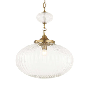 Uttermost Uttermost Bellaire Matte Brushed Gold 1-Light Pendant With Clear Puffy Melon Glass Shade, Adjustable Length 21636