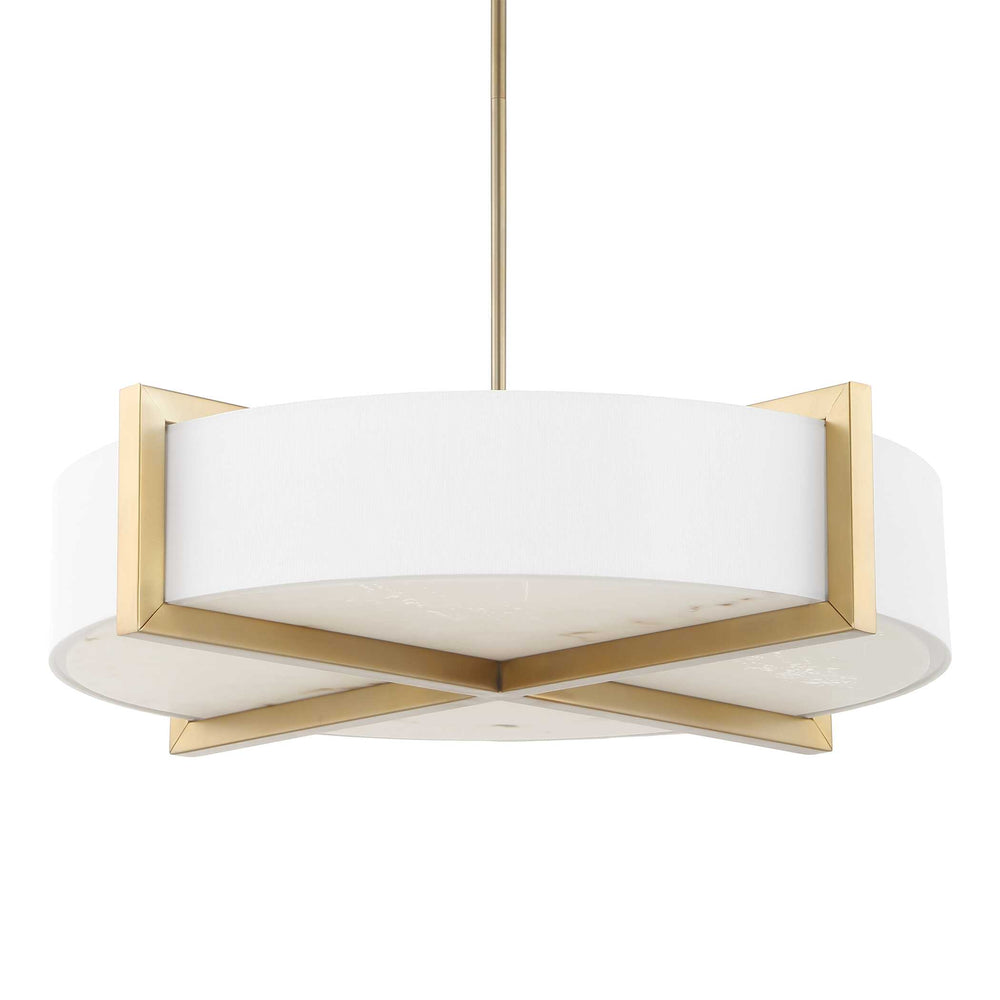 Uttermost Uttermost Cresson 4-Light Drum Pendant With White Linen Shade, Matte Brushed Brass & Alabaster Diffuser 21637
