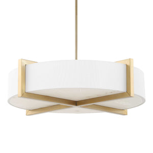Uttermost Uttermost Cresson 4-Light Drum Pendant With White Linen Shade, Matte Brushed Brass & Alabaster Diffuser 21637