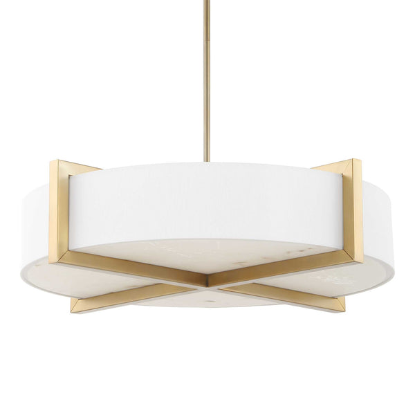 Uttermost Uttermost Cresson 4-Light Drum Pendant With White Linen Shade, Matte Brushed Brass & Alabaster Diffuser 21637