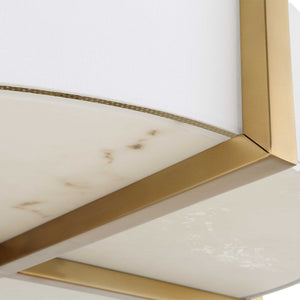 Uttermost Uttermost Cresson 4-Light Drum Pendant With White Linen Shade, Matte Brushed Brass & Alabaster Diffuser 21637