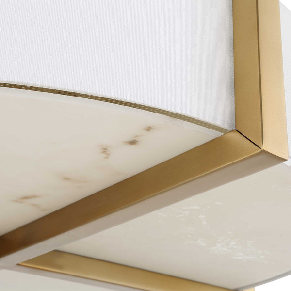 Uttermost Uttermost Cresson 4-Light Drum Pendant With White Linen Shade, Matte Brushed Brass & Alabaster Diffuser 21637