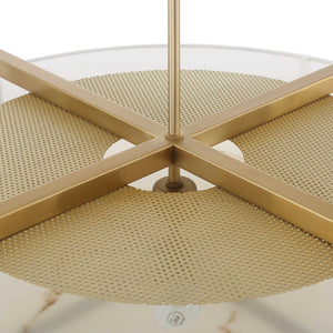 Uttermost Uttermost Cresson 4-Light Drum Pendant With White Linen Shade, Matte Brushed Brass & Alabaster Diffuser 21637