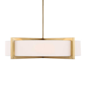 Uttermost Uttermost Cresson 4-Light Drum Pendant With White Linen Shade, Matte Brushed Brass & Alabaster Diffuser 21637