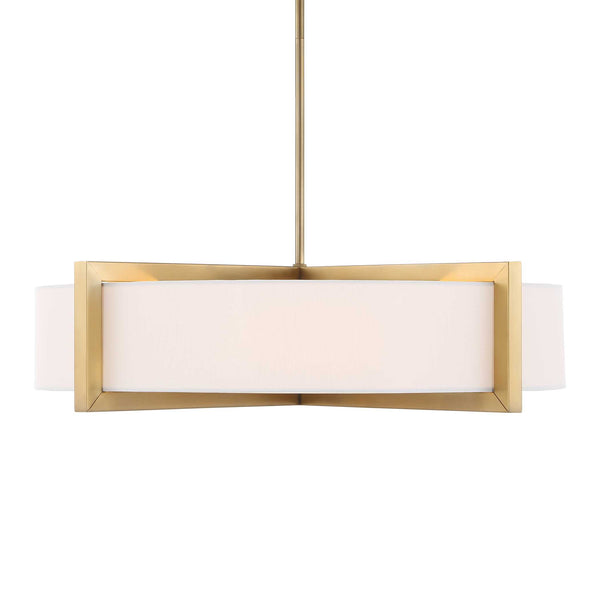 Uttermost Uttermost Cresson 4-Light Drum Pendant With White Linen Shade, Matte Brushed Brass & Alabaster Diffuser 21637