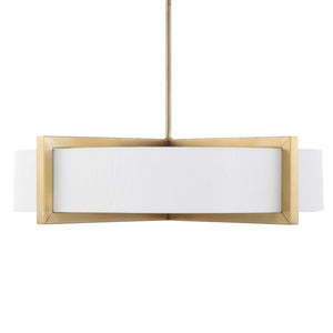 Uttermost Uttermost Cresson 4-Light Drum Pendant With White Linen Shade, Matte Brushed Brass & Alabaster Diffuser 21637