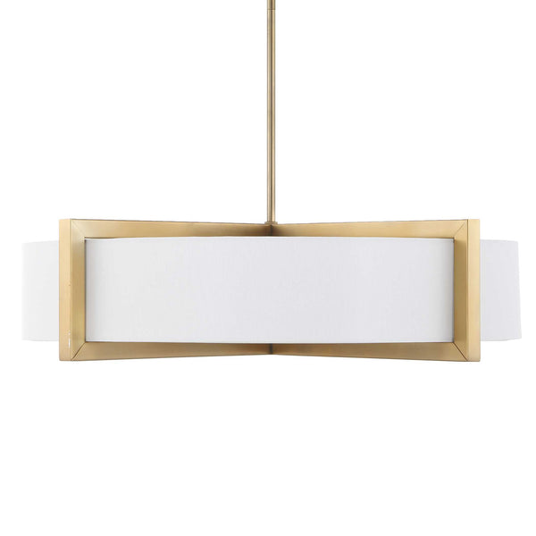 Uttermost Uttermost Cresson 4-Light Drum Pendant With White Linen Shade, Matte Brushed Brass & Alabaster Diffuser 21637