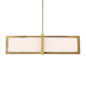 Uttermost Uttermost Cresson 4-Light Drum Pendant With White Linen Shade, Matte Brushed Brass & Alabaster Diffuser 21637