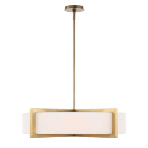 Uttermost Uttermost Cresson 4-Light Drum Pendant With White Linen Shade, Matte Brushed Brass & Alabaster Diffuser 21637