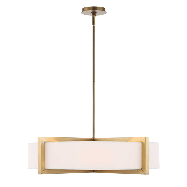 Uttermost Uttermost Cresson 4-Light Drum Pendant With White Linen Shade, Matte Brushed Brass & Alabaster Diffuser 21637