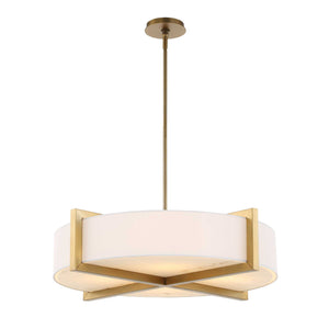 Uttermost Uttermost Cresson 4-Light Drum Pendant With White Linen Shade, Matte Brushed Brass & Alabaster Diffuser 21637