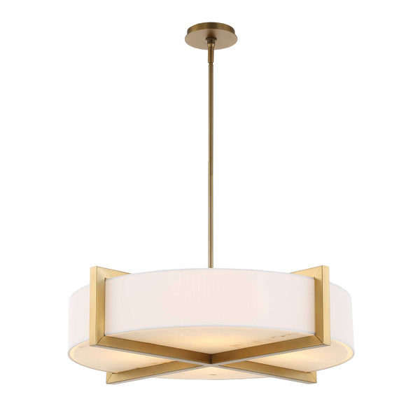 Uttermost Uttermost Cresson 4-Light Drum Pendant With White Linen Shade, Matte Brushed Brass & Alabaster Diffuser 21637