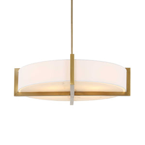 Uttermost Uttermost Cresson 4-Light Drum Pendant With White Linen Shade, Matte Brushed Brass & Alabaster Diffuser 21637