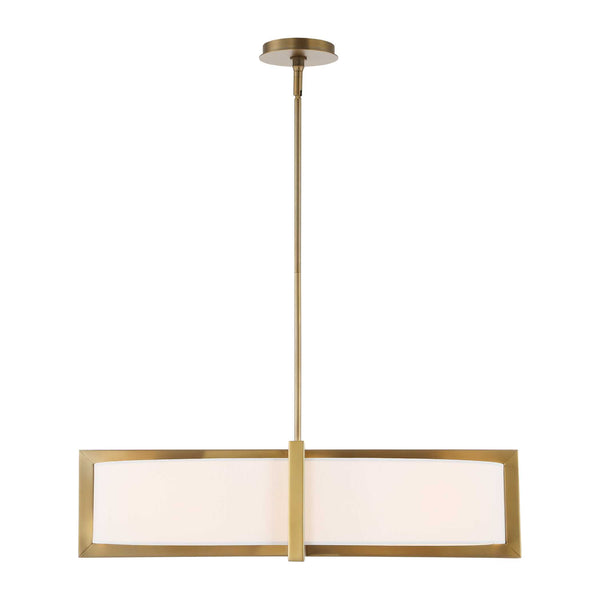 Uttermost Uttermost Cresson 4-Light Drum Pendant With White Linen Shade, Matte Brushed Brass & Alabaster Diffuser 21637
