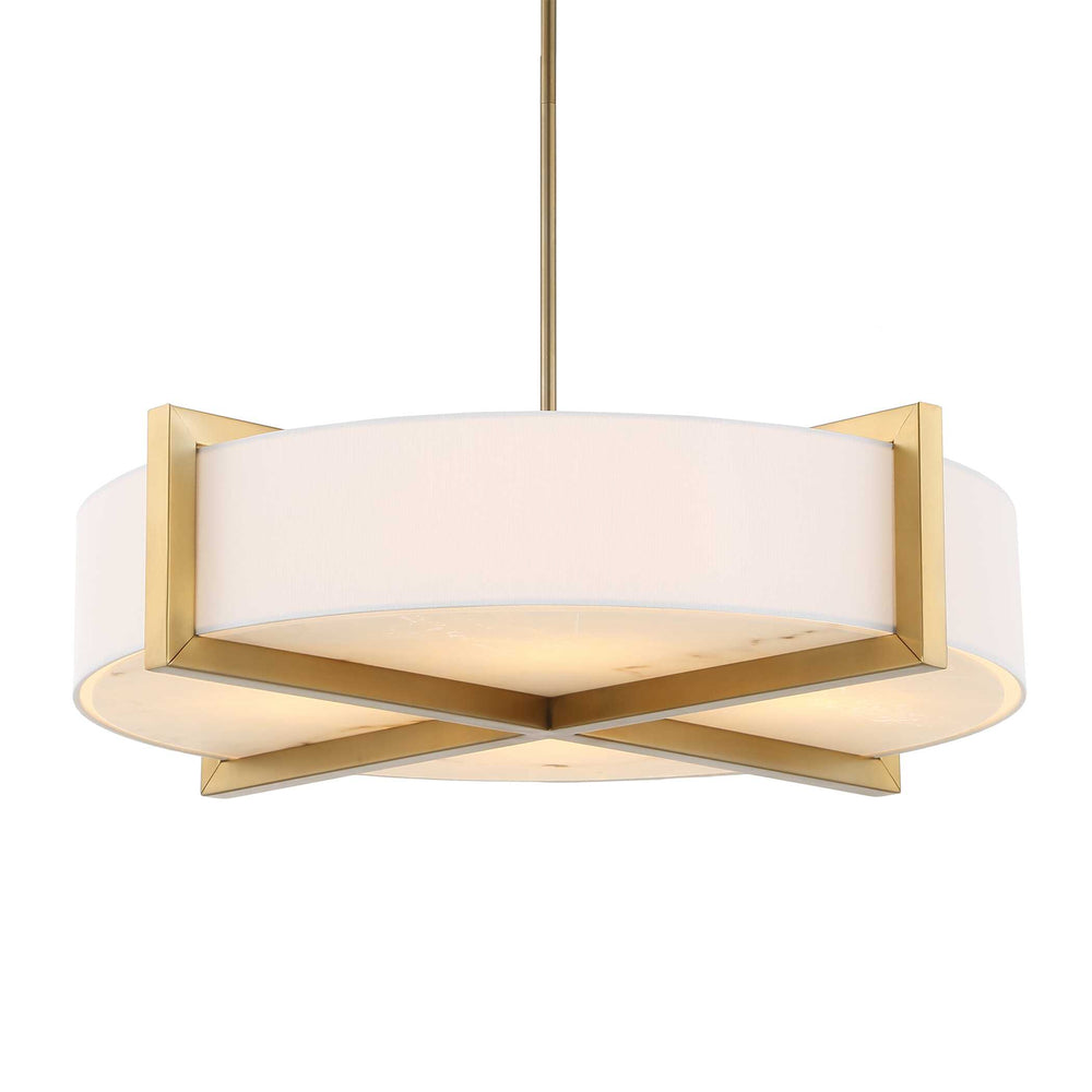 Uttermost Uttermost Cresson 4-Light Drum Pendant With White Linen Shade, Matte Brushed Brass & Alabaster Diffuser 21637