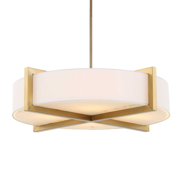 Uttermost Uttermost Cresson 4-Light Drum Pendant With White Linen Shade, Matte Brushed Brass & Alabaster Diffuser 21637