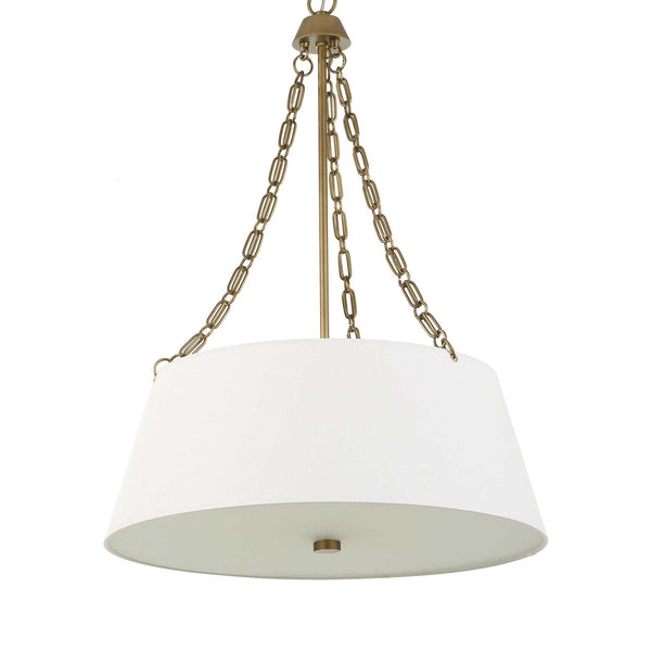 Uttermost Uttermost Andalucia White Linen Drum Pendant With Matte Brushed Gold Chain & Glass Diffuser — Elegant Ambient Lighting 21638