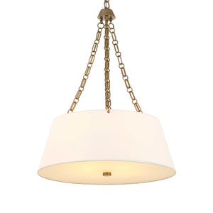 Uttermost Uttermost Andalucia White Linen Drum Pendant With Matte Brushed Gold Chain & Glass Diffuser — Elegant Ambient Lighting 21638